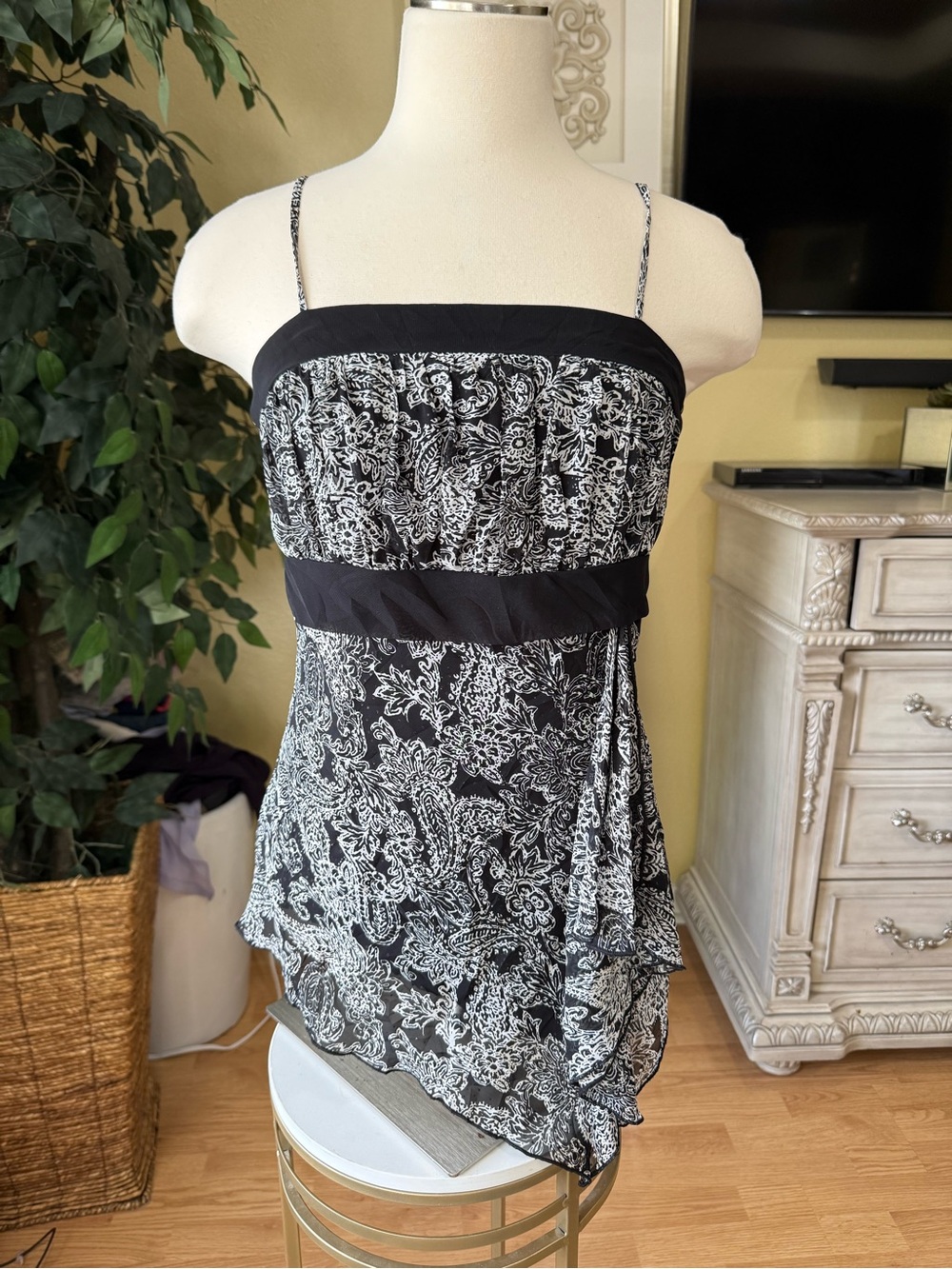 Studio 1940 Y2K Paisley Rhinestone Cami Top Small Layered Asymmetrical